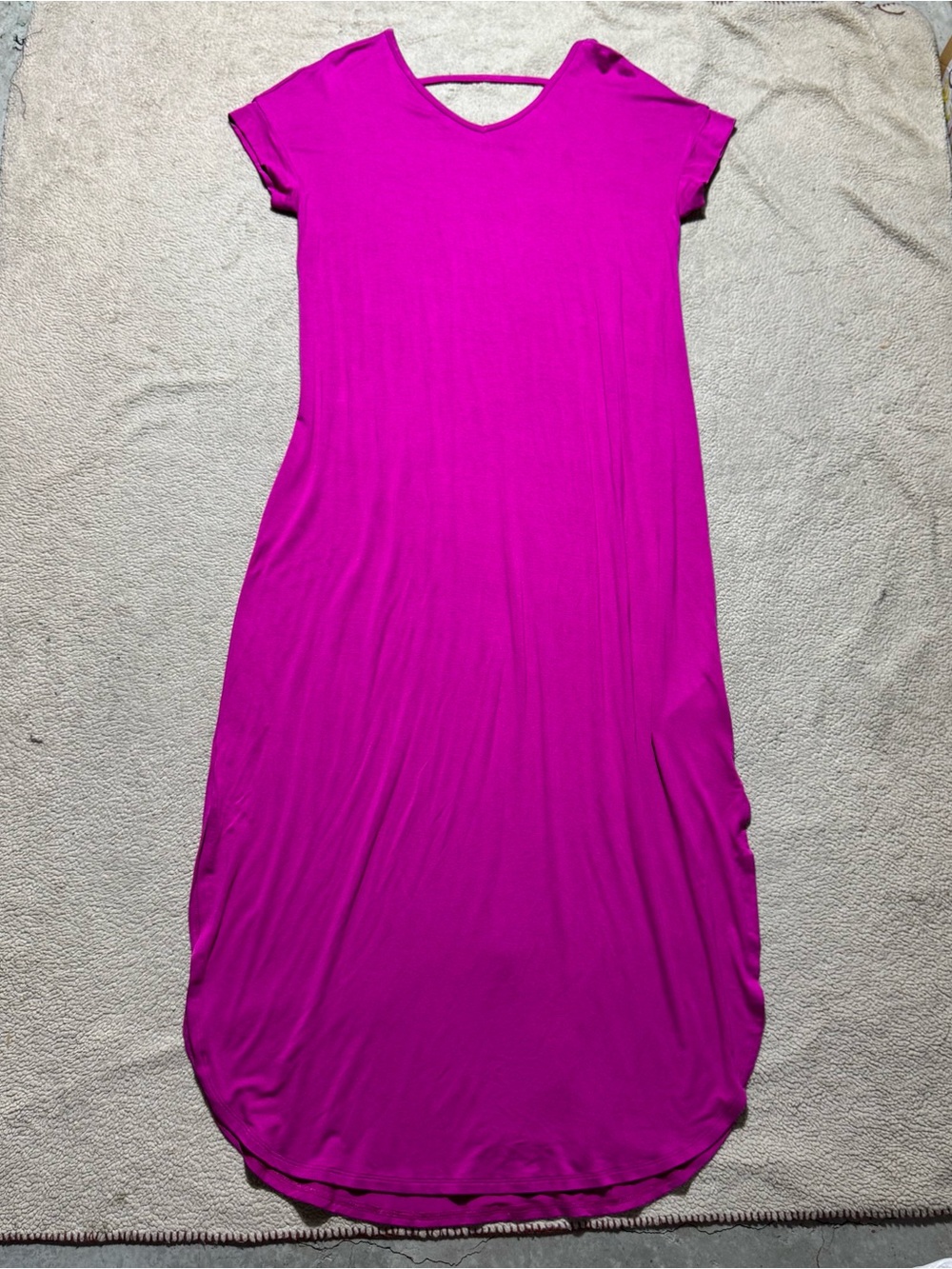 Lularoe Dress Womens Small Pink Macy V Neck Maxi Short‎ Sleeve Shirt Side Slits